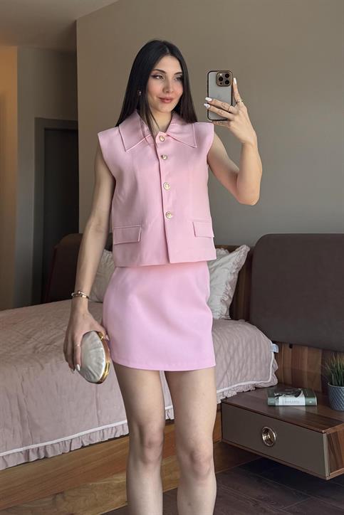 Pembe Gold Düğmeli Yelek