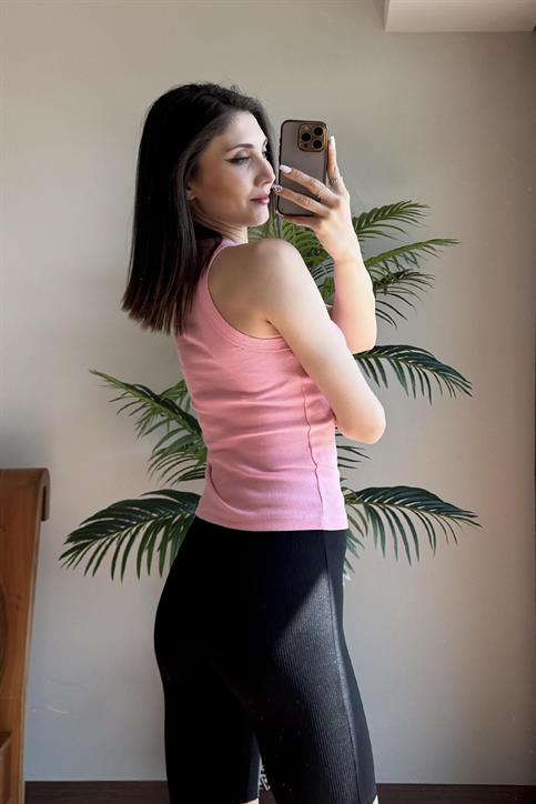 Pembe Kabartma Nakışlıı Halter Yaka Kaşkorse Atlet