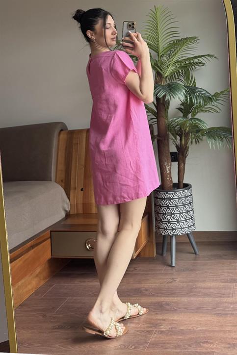 Pembe Keten Elbise