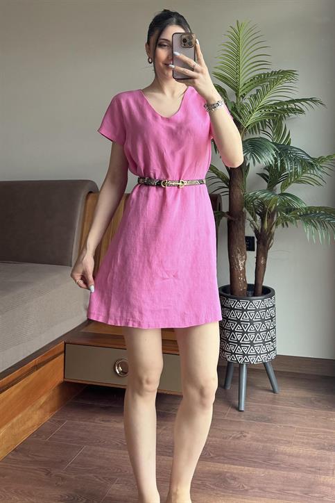 Pembe Keten Elbise