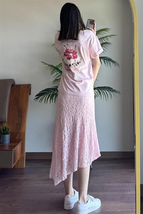 Pembe Kiraz Baskılı T Shirt