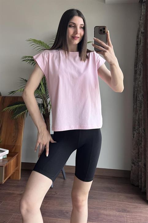 Pembe Kol Detaylı T Shirt
