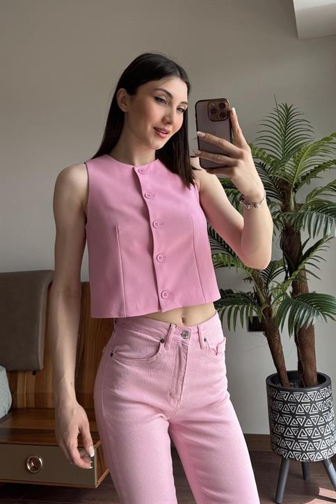 Pembe Kumaş Yelek