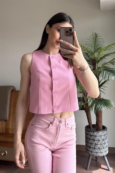 Pembe Kumaş Yelek
