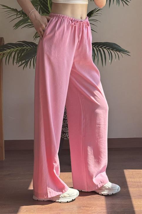 Pembe Modal Karışımlı Bağcıklı Pantolon