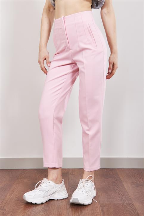 Pembe Önü Flatolu Kumaş  Pantolon
