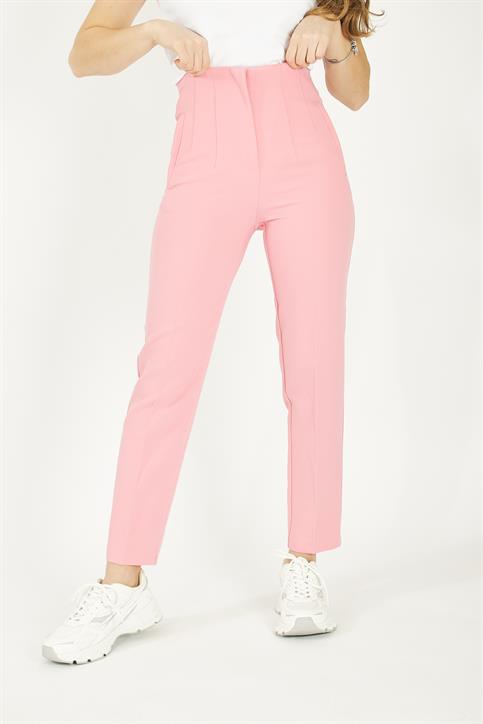 Pembe Önü Flatolu Kumaş  Pantolon