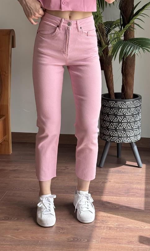 Pembe Paça Kesik Boyfit Jean