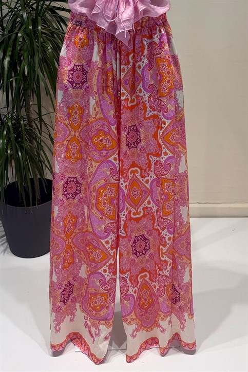 Pembe Şal Desenli Pantolon
