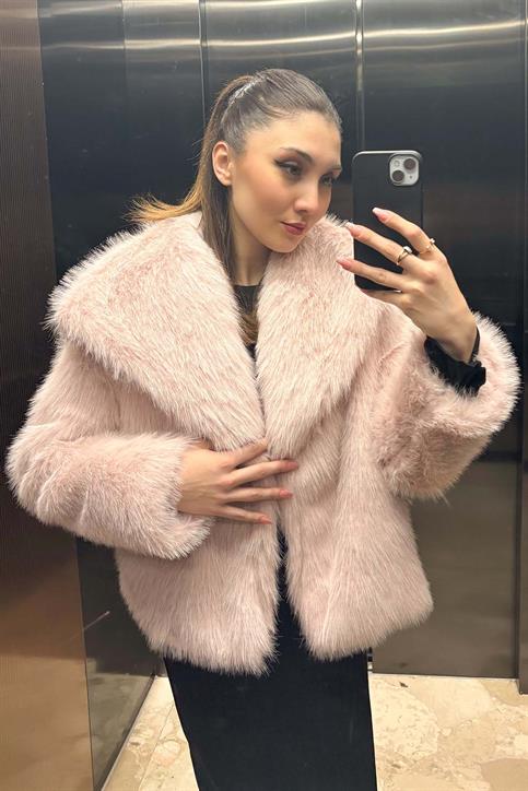 Pudra Astarlı Kürk Mont