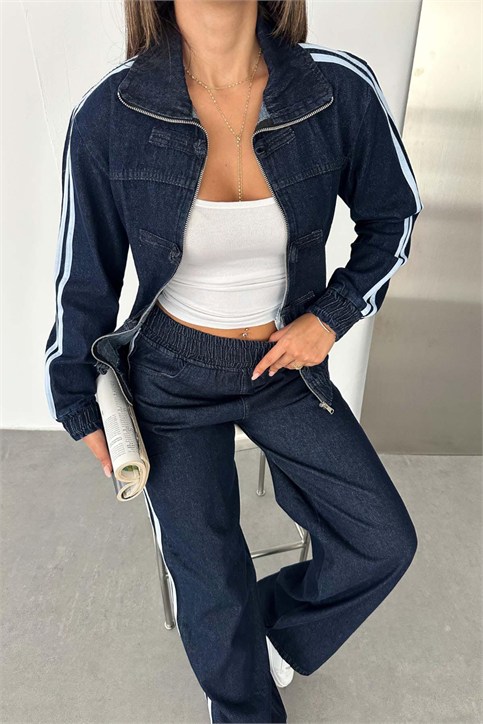Raw Yıkama Şeritli Jean Takım