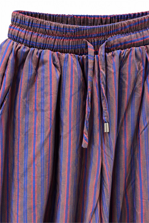 Saks Kahve Çizgili Gömlek Pantolon Takım