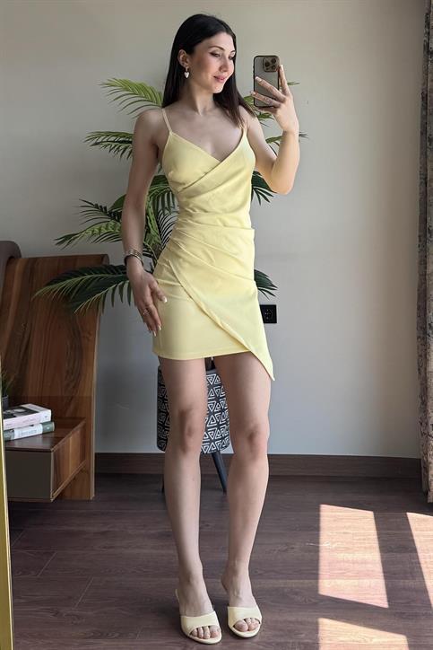 Sarı Askılı Drape Detaylı Eblise