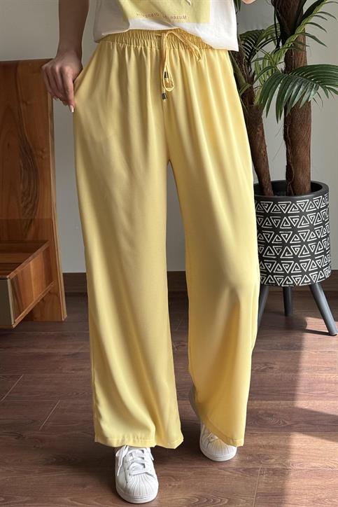 Sarı Beli Lastikli Bol Paça Pantolon