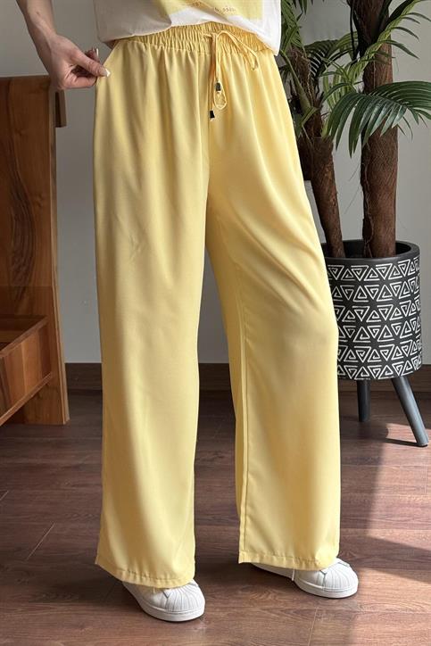 Sarı Beli Lastikli Bol Paça Pantolon