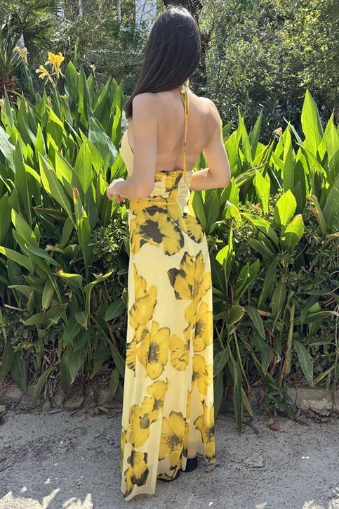 Sarı Boyundan Bağlamalı Elbise