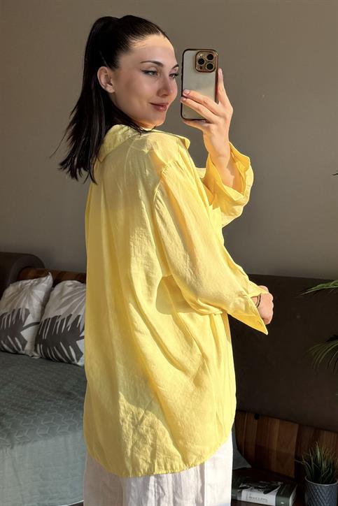 Sarı Düşük Omuzlu Oversize Gömlek