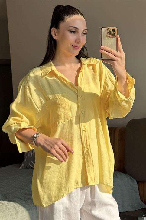 Sarı Düşük Omuzlu Oversize Gömlek