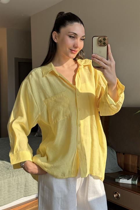 Sarı Düşük Omuzlu Oversize Gömlek