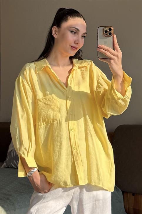 Sarı Düşük Omuzlu Oversize Gömlek
