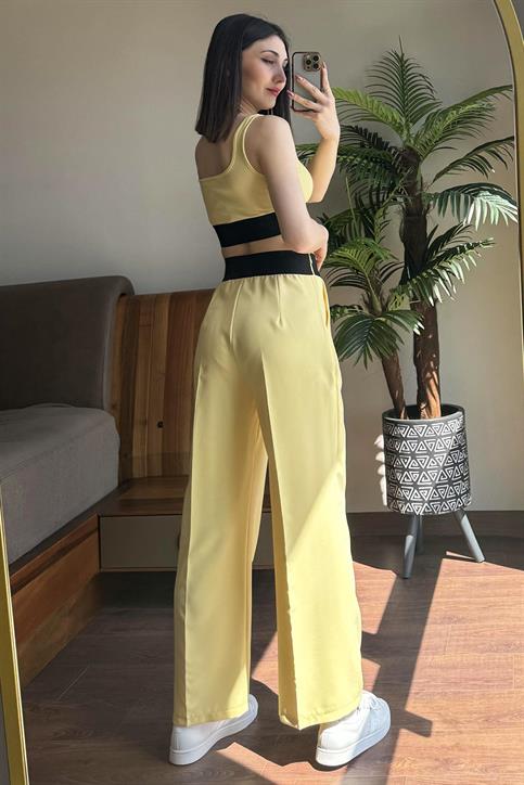 Sarı Lastik Detaylı Pantolon