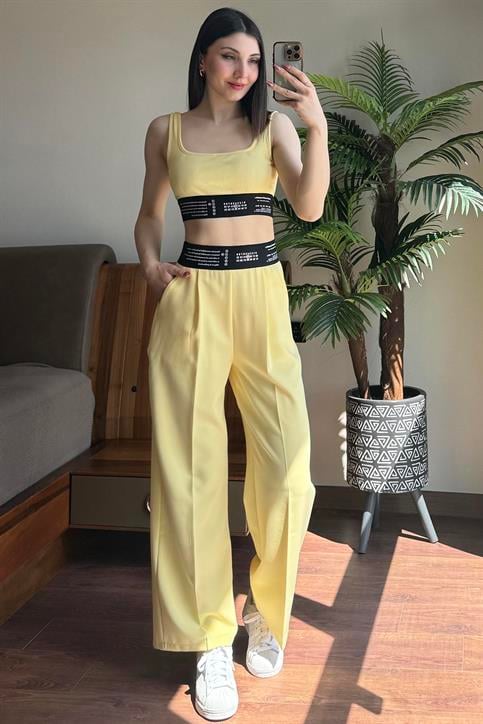 Sarı Lastik Detaylı Pantolon