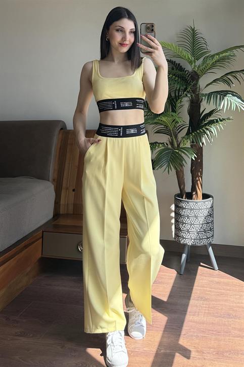 Sarı Lastik Detaylı Pantolon