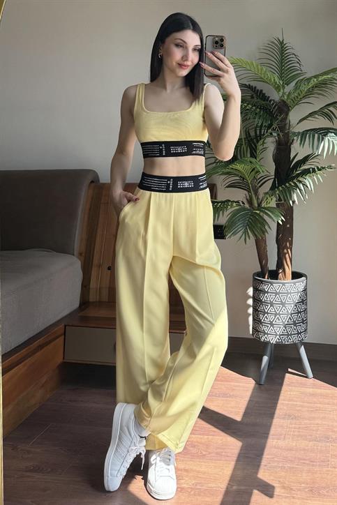 Sarı Lastik Detaylı Pantolon