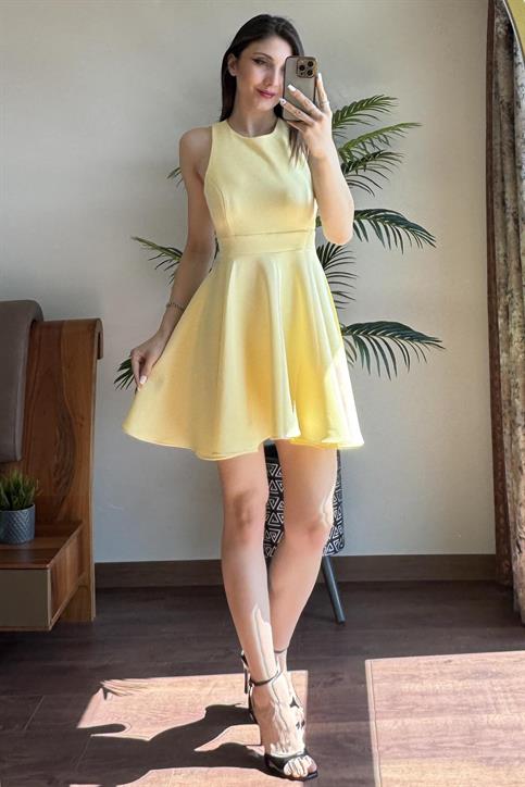 Sarı Luke Sırt Bağlamalı Mini Elbise