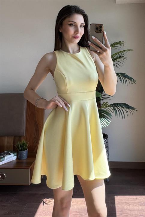 Sarı Luke Sırt Bağlamalı Mini Elbise