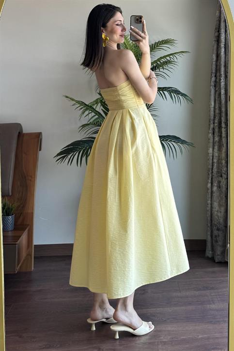 Sarı Straplez Maxi Elbise