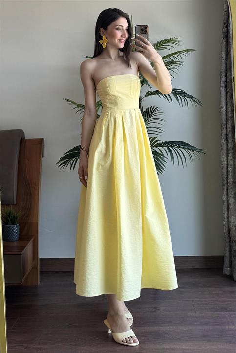 Sarı Straplez Maxi Elbise