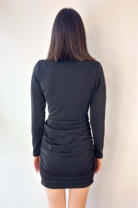 Siyah Bel Dekolteli Mini Elbise