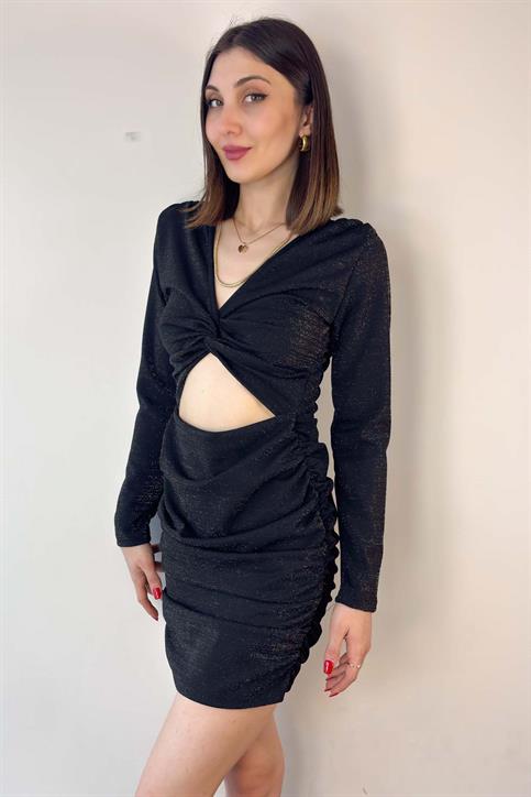 Siyah Bel Dekolteli Mini Elbise