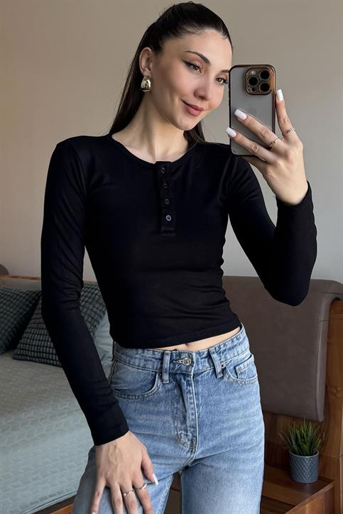 Siyah Buzzy Kumaş Patlı Body