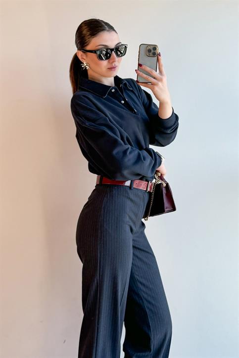 Siyah Denim Garnili Sweatshirt