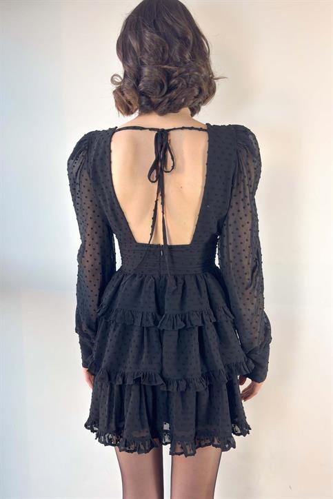 Siyah Fırfır Detaylı Elbise