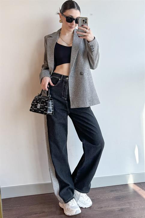 Siyah Garnili Denim Pantolon