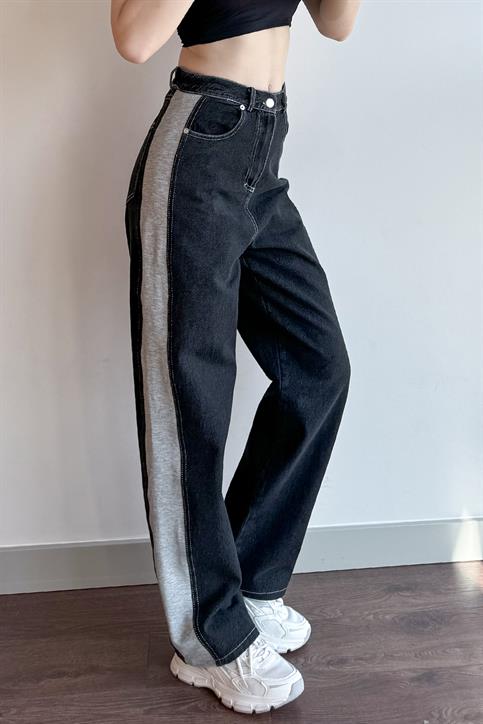 Siyah Garnili Denim Pantolon