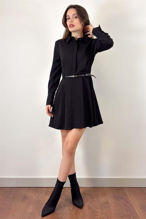 Siyah Kemer Detaylı Elbise