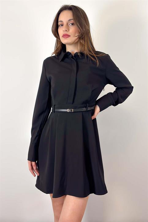 Siyah Kemer Detaylı Elbise