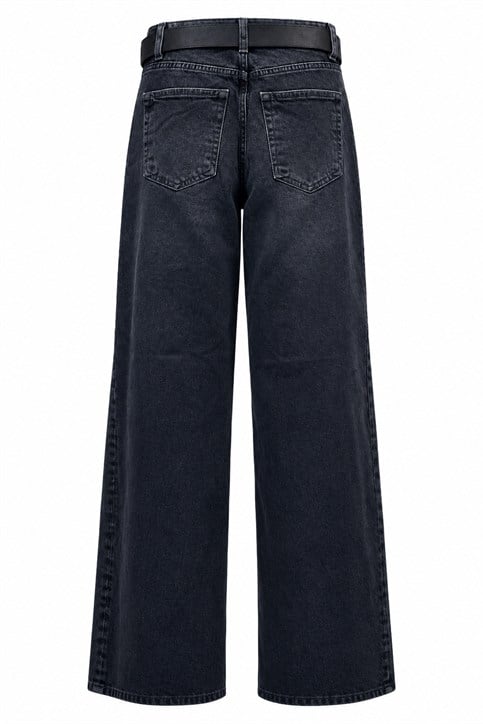 Siyah Kemerli Geniş Paça Yüksekbel Denim