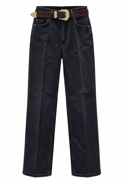 Siyah Kemerli Yüksek Bel Regular Fit Jean