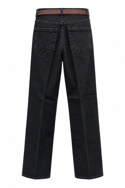Siyah Kemerli Yüksek Bel Regular Fit Jean