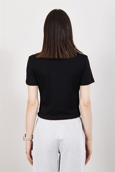 Siyah Kısakollu Crop T Shirt