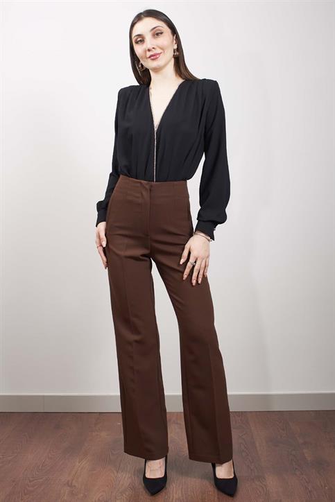 Siyah Kruvaze Yaka Şerit Taşlı Bodysuit