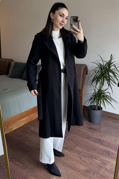 Siyah Kuşaklı Kaşe Kaban