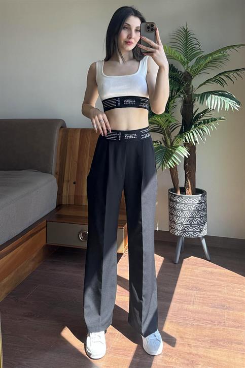 Siyah Lastik Detaylı Pantolon