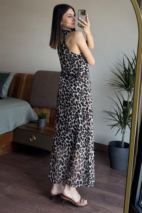 Siyah Leopar Desen Elbise