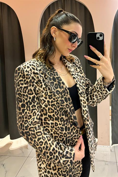 Siyah Leopar Desenli Ceket